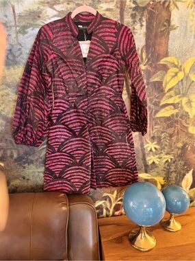 Hind Black Jacket with Magenta Fan-Print